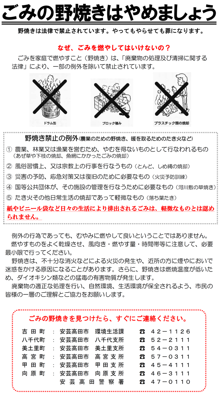 野焼きはやめましょう